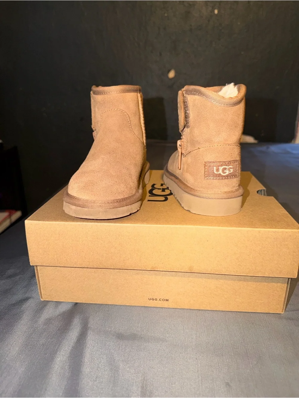 UGG Kids Chestnut/Tan Suede Zip Ankle Boots